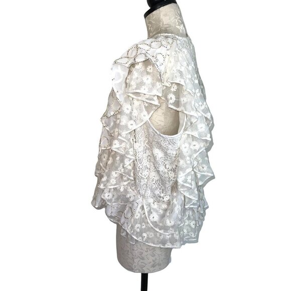 Verb By Pallavi Singhee Allyson Lace Blouse Womens Size Large L Ruffled White - Picture 8 of 11